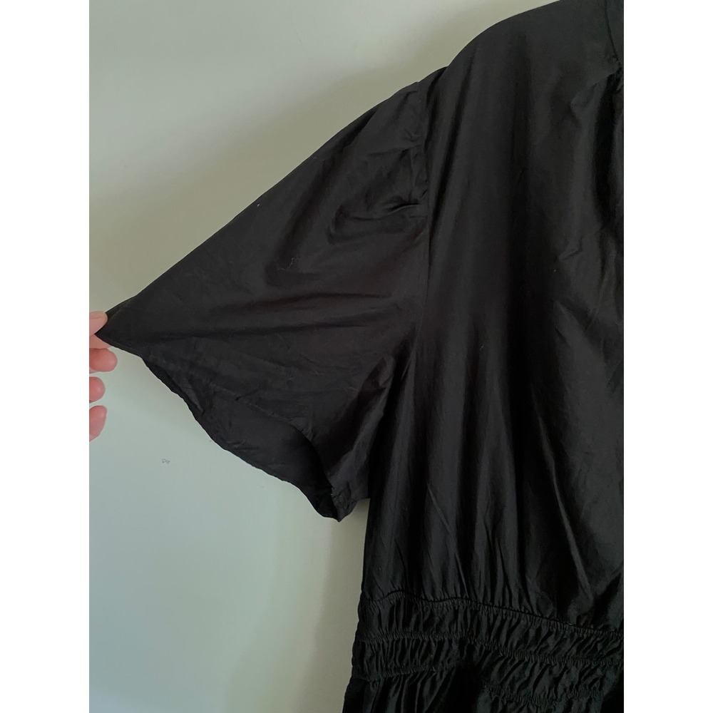 Chelsea & Theodore Black Cotton Smocked Tiered Midi Dress 3X Short Puff Sleeve - Picture 4 of 8